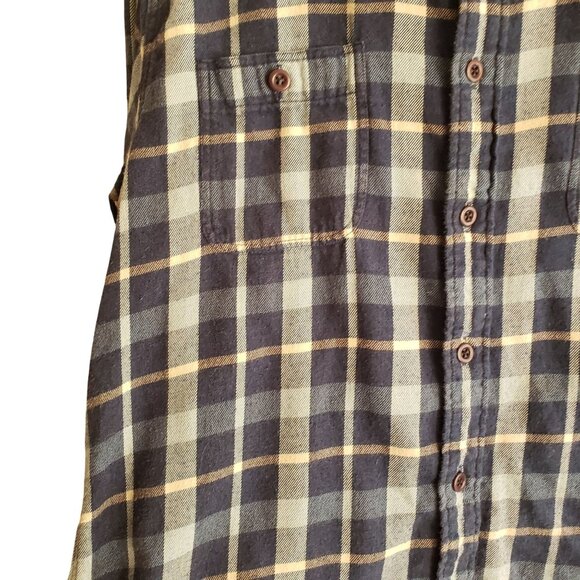 Faherty Mens Flannel Shirt L Blue Ivory Plaid Cotton Button Front - Picture 7 of 11